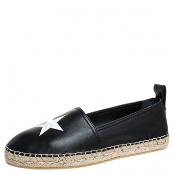 Pre Owned Givenchy Black Leather Star Espadrille Flats Size 40