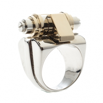 Pre Owned Givenchy Obsedia Two Tone Metal Bar Ring Size 56