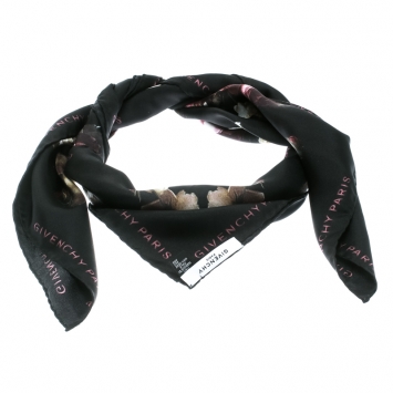Pre Owned Givenchy Black Degrade Roses Faded Printed Silk Square Scarf
