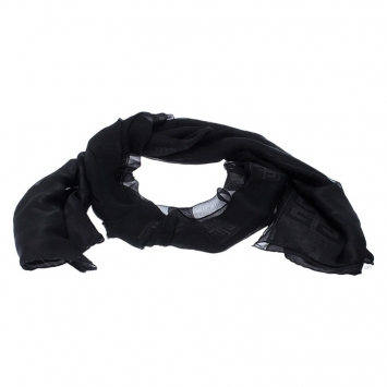 Pre Owned Givenchy Black Logo Jacquard Silk Blend Stole