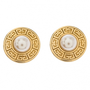 Pre Owned Givenchy Gold Tone Faux Pearl Round Clip-on Stud Earrings