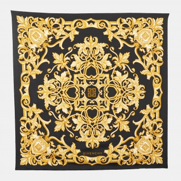 Pre Owned Givenchy Black Baroque Printed Silk Square Scarf