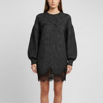 Pre Owned Givenchy Black Lace Detail Rib Knit Mini Sweater Dress S