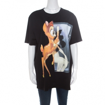 Pre Owned Givenchy Black Bambi Printed Cotton Short Sleeve T-Shirt M