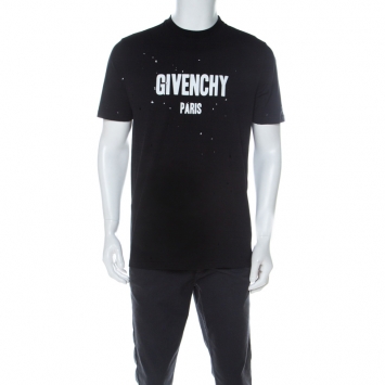 Pre Owned Givenchy Black Logo Print Cotton Oversized Distressed T-shirt XS