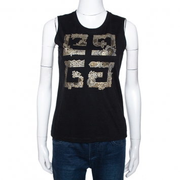 Pre Owned Givenchy Black Foil Logo Print Cotton Sleeveless T-Shirt M