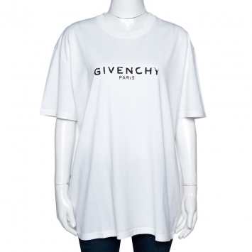 Pre Owned Givenchy White Cotton Logo Print Crew Neck T-Shirt M 