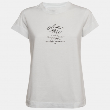 Pre Owned Givenchy White MMW Printed Cotton Knit Short Sleeve T-Shirt XS