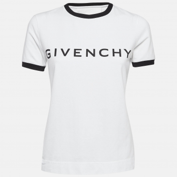 Pre Owned Givenchy White Logo Print Cotton Jersey T-Shirt M