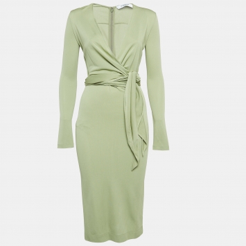 Pre Owned Givenchy Green Stretch Crepe Knotted V-Neck Midi Dress S