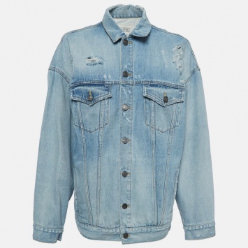 Pre Owned Givenchy Light Blue Distressed Denim Jacket S