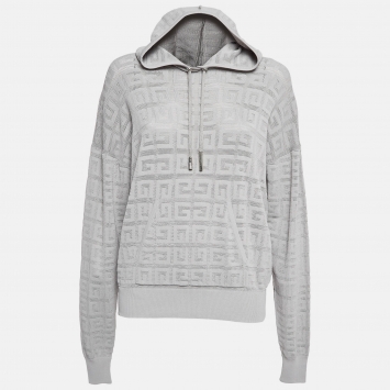 Pre Owned Givenchy Grey Monogram Patterned Knit Hoodie M