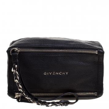 Pre Owned Givenchy Black Leather Pandora Wristlet Clutch