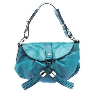 Pre Owned Givenchy Ocean Blue Leather Tassel Shoulder Bag