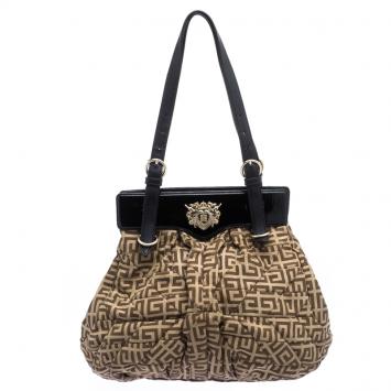 Pre Owned Givenchy Beige/Black Monogram Canvas and Leather Hobo