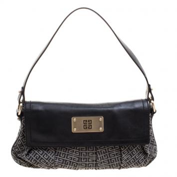 Pre Owned Givenchy Grey/Black Canvas and Leather Shoulder Bag