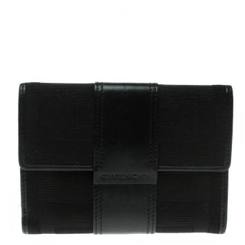 Pre Owned Givenchy Black Fabric and Leather Signature Compact Wallet