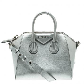 Pre Owned Givenchy Silver Leather Mini Antigona Satchel