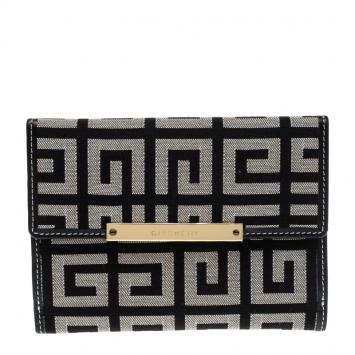Pre Owned Givenchy Beige/Black Canvas Compact Wallet