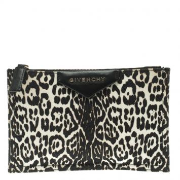 Pre Owned Givenchy Black/White Leopard Print Canvas Antigona Pouch