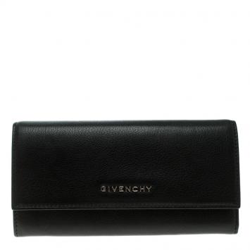 Pre Owned Givenchy Black Leather Pandora Long Flap Wallet