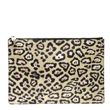 Pre Owned Givenchy Multicolor Leopard Print Coated Canvas Zip Pouch Clutch