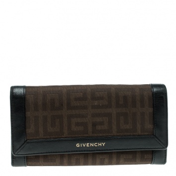 Pre Owned Givenchy Brown/Black Fabric Signature Long Wallet