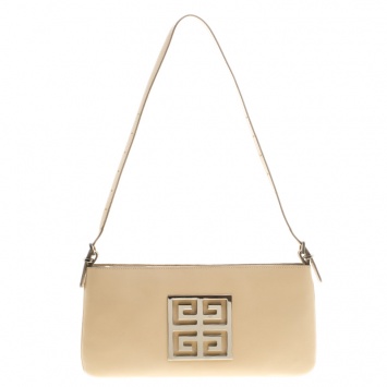 Pre Owned Givenchy Light Beige Leather Logo Shoulder bag