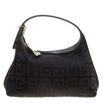 Pre Owned Givenchy Black Logo Print Canvas Hobo 