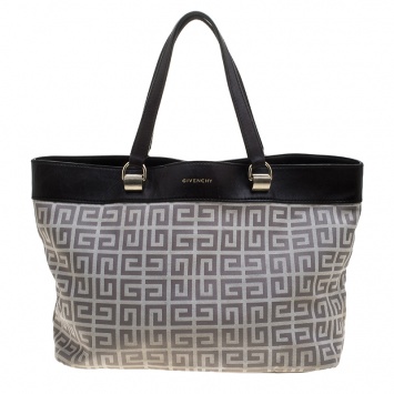 Pre Owned Givenchy Dark Brown/Grey Monogram Canvas and Leather Tote
