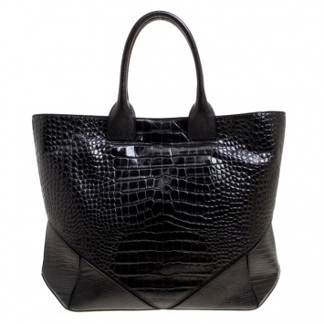 Pre Owned Givenchy Black Croc Embossed Leather Easy Tote