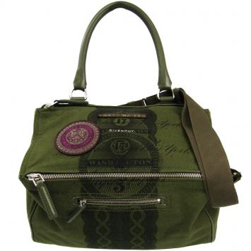 Pre Owned Givenchy Olive Green Printed Canvas Pandora Bag