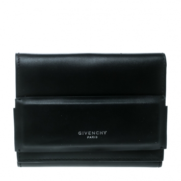 Pre Owned Givenchy Black Leather Horizon Trifold Wallet