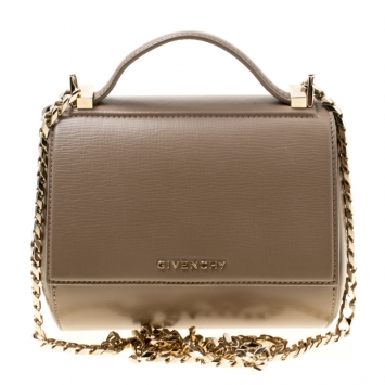 Pre Owned Givenchy Dark Beige Leather Mini Pandora Box Shoulder Bag