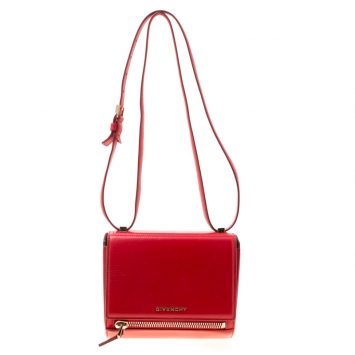 Pre Owned Givenchy Red Leather Mini Pandora Box Crossbody Bag