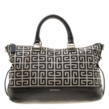 Pre Owned Givenchy Grey/Black Signature Canvas Top Handle Bag