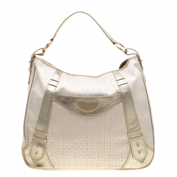 Pre Owned Givenchy Beige/Gold Fabric and Leather Hobo