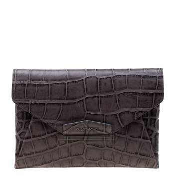 Pre Owned Givenchy Grey Croc Embossed Leather Antigona Envelope Clutch