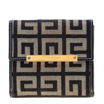 Pre Owned Givenchy Beige/Black Canvas Compact Wallet