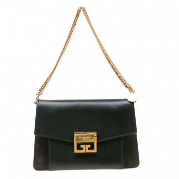 Pre Owned Givenchy Black Leather and Suede GV3 Crossbody Bag
