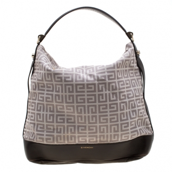 Pre Owned Givenchy Brown/Grey Monogram Canvas and Leather Large Hobo