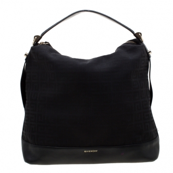 Pre Owned Givenchy Black Monogram Canvas and Leather Large Hobo