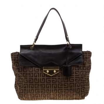 Pre Owned Givenchy Brown Signature Canvas and Leather Flap Top Handle Bag