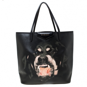 Pre Owned Givenchy Black Coated Canvas and Leather Rottweiler Antigona Tote  