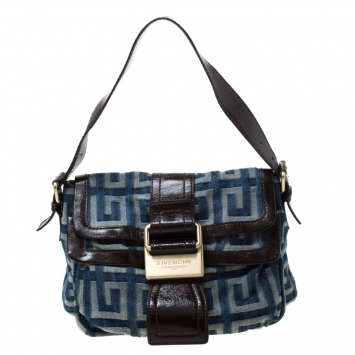 Pre Owned Givenchy Blue/Brown Monogram Denim and Leather Shoulder Bag