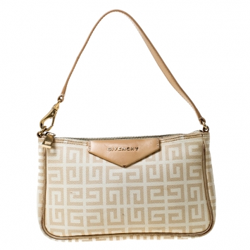Pre Owned Givenchy Beige Monogram Coated Canvas and Leather Baguette