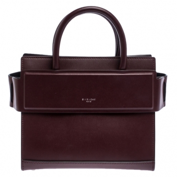 Pre Owned Givenchy Maroon Leather Mini Horizon Crossbody Bag 