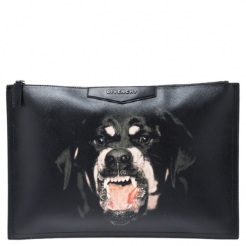 Pre Owned Givenchy Black Coated Canvas Rottweiler Face Clutch