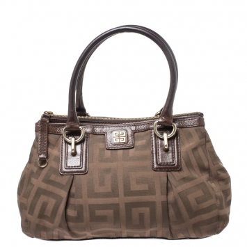 Pre Owned Givenchy Brown Signature Canvas and Leather Satchel