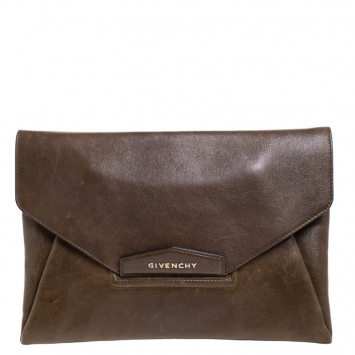 Pre Owned Givenchy Brown Leather Antigona Envelope Clutch